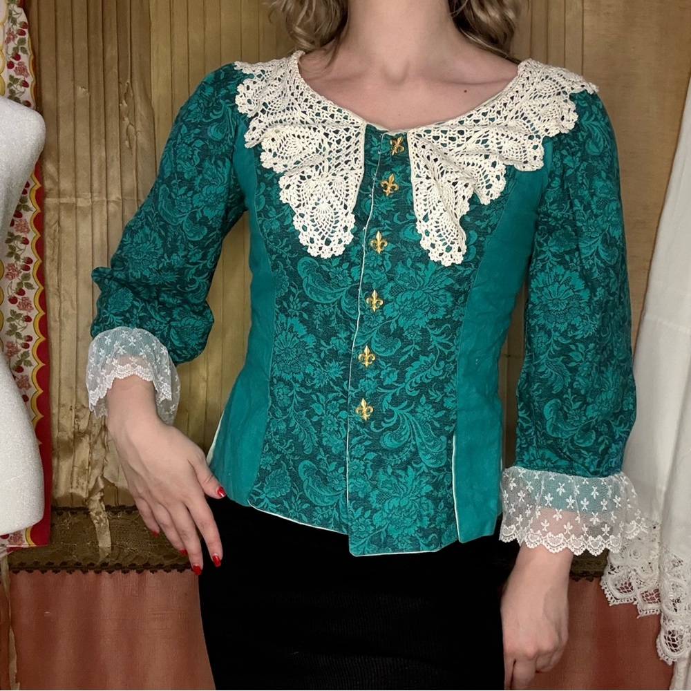 Homemade Elegant Teal Lace-Trimmed Women's Top